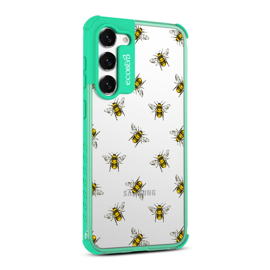 Bees - Left-side View Of Green & Clear Eco-Friendly Galaxy S23 Case