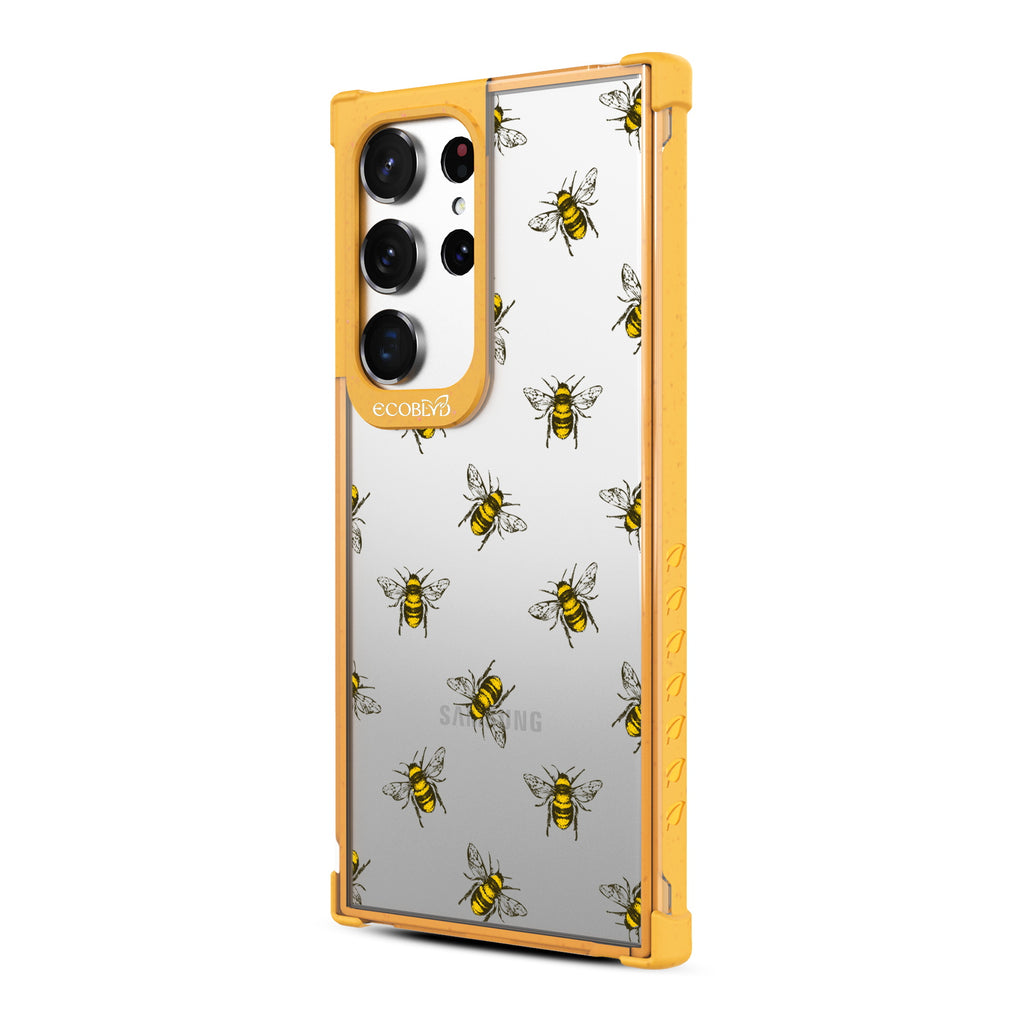 Bees - Right-side View Of Yellow & Clear Eco-Friendly Galaxy S23 Ultra Case
