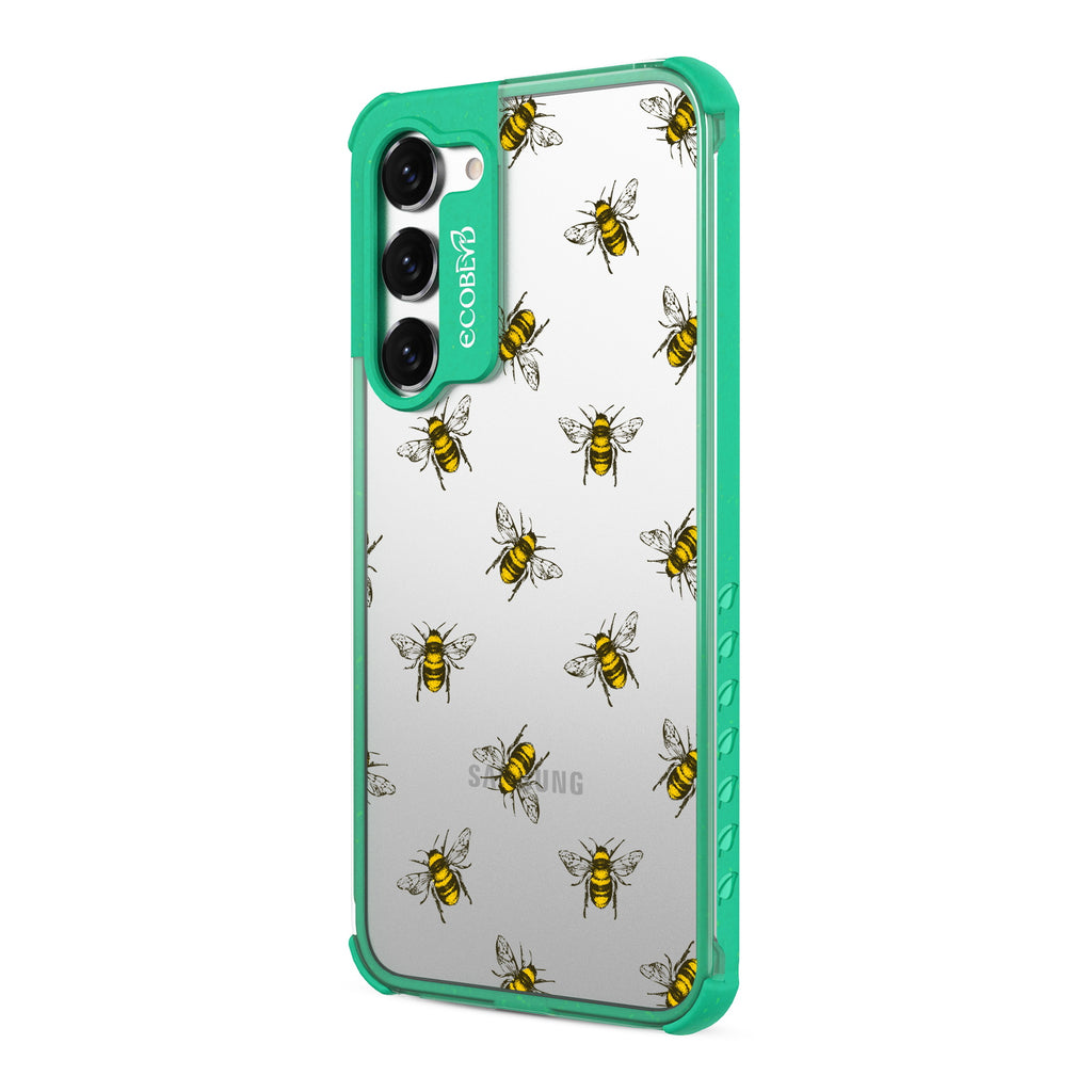 Bees - Right-side View Of Green & Clear Eco-Friendly Galaxy S23 Case