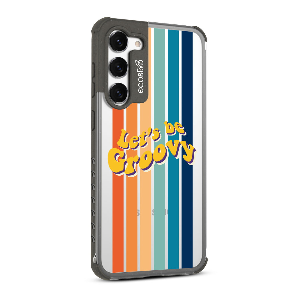 Let?€?s Be Groovy - Left-side View Of Black & Clear Eco-Friendly Galaxy S23 Plus Case