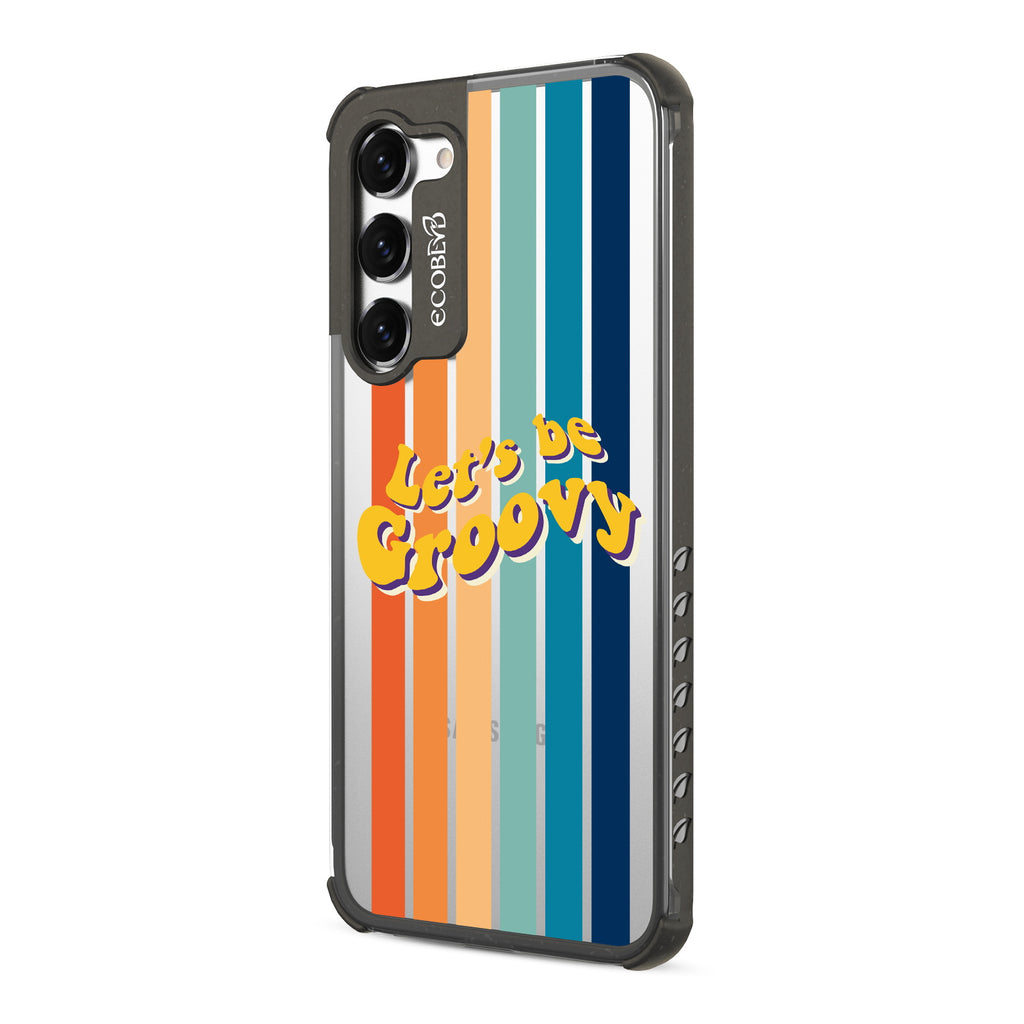 Let?€?s Be Groovy - Right-side View Of Black & Clear Eco-Friendly Galaxy S23 Case