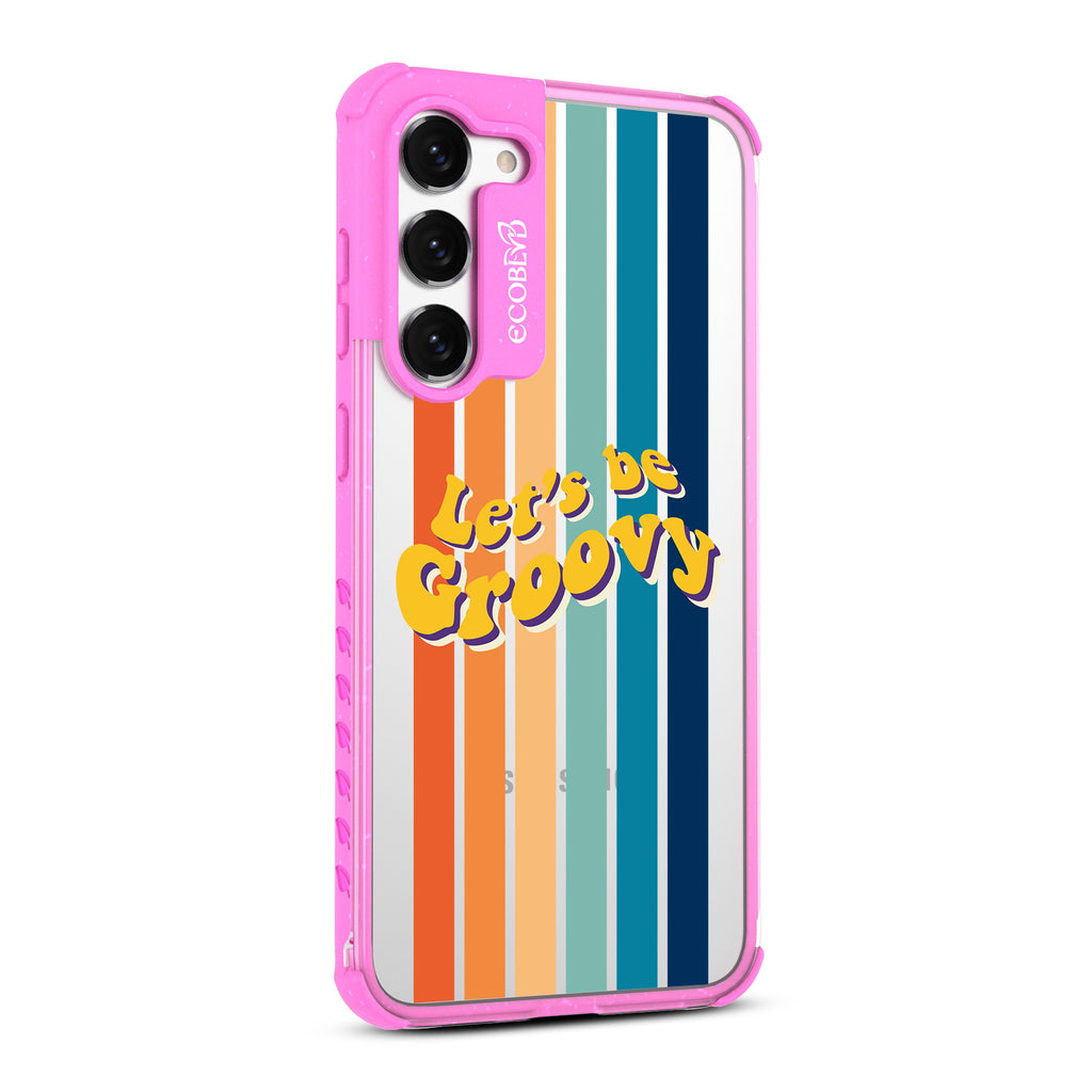Let’s Be Groovy - Left-side View Of Pink & Clear Eco-Friendly Galaxy S23 Case