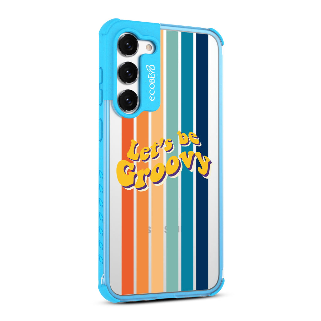 Let?€?s Be Groovy - Left-side View Of Blue & Clear Eco-Friendly Galaxy S23 Plus Case