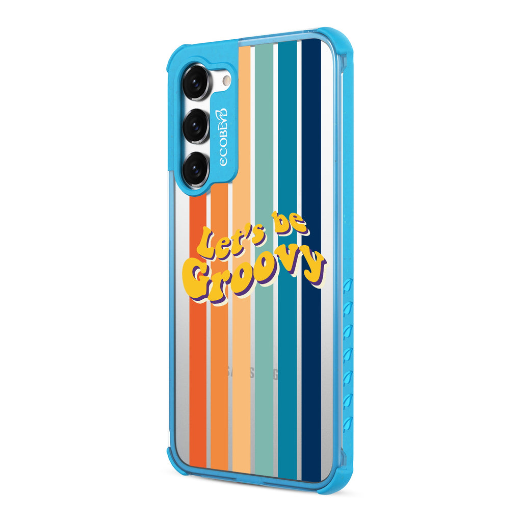 Let?€?s Be Groovy - Right-side View Of Blue & Clear Eco-Friendly Galaxy S23 Plus Case