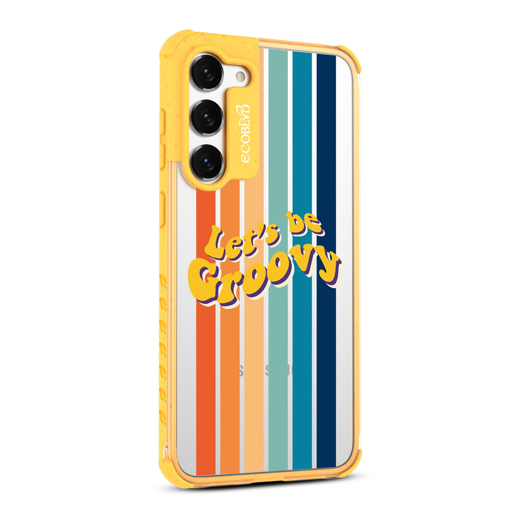 Let?€?s Be Groovy - Left-side View Of Yellow & Clear Eco-Friendly Galaxy S23 Plus Case