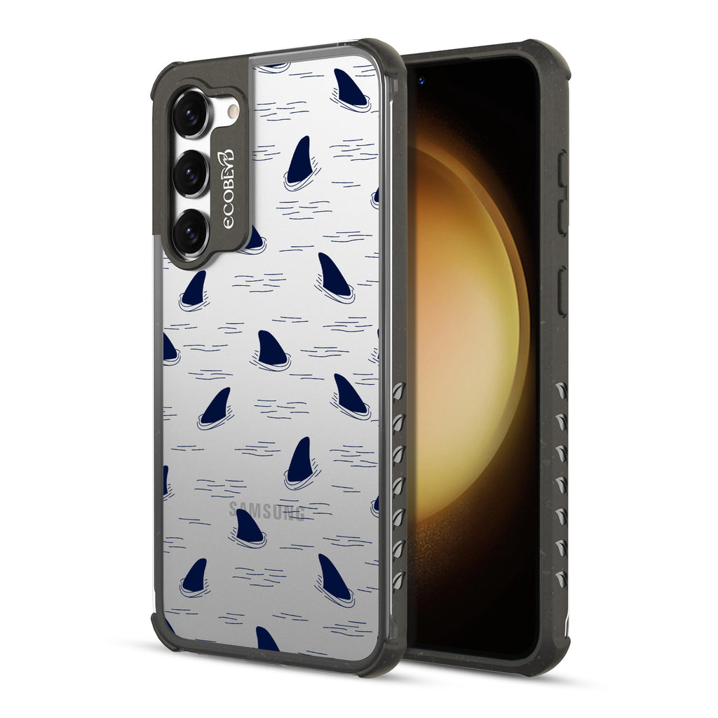 Shark Fin - Back View Of Black & Clear Eco-Friendly Galaxy S23 Case & A Front View Of The Screen