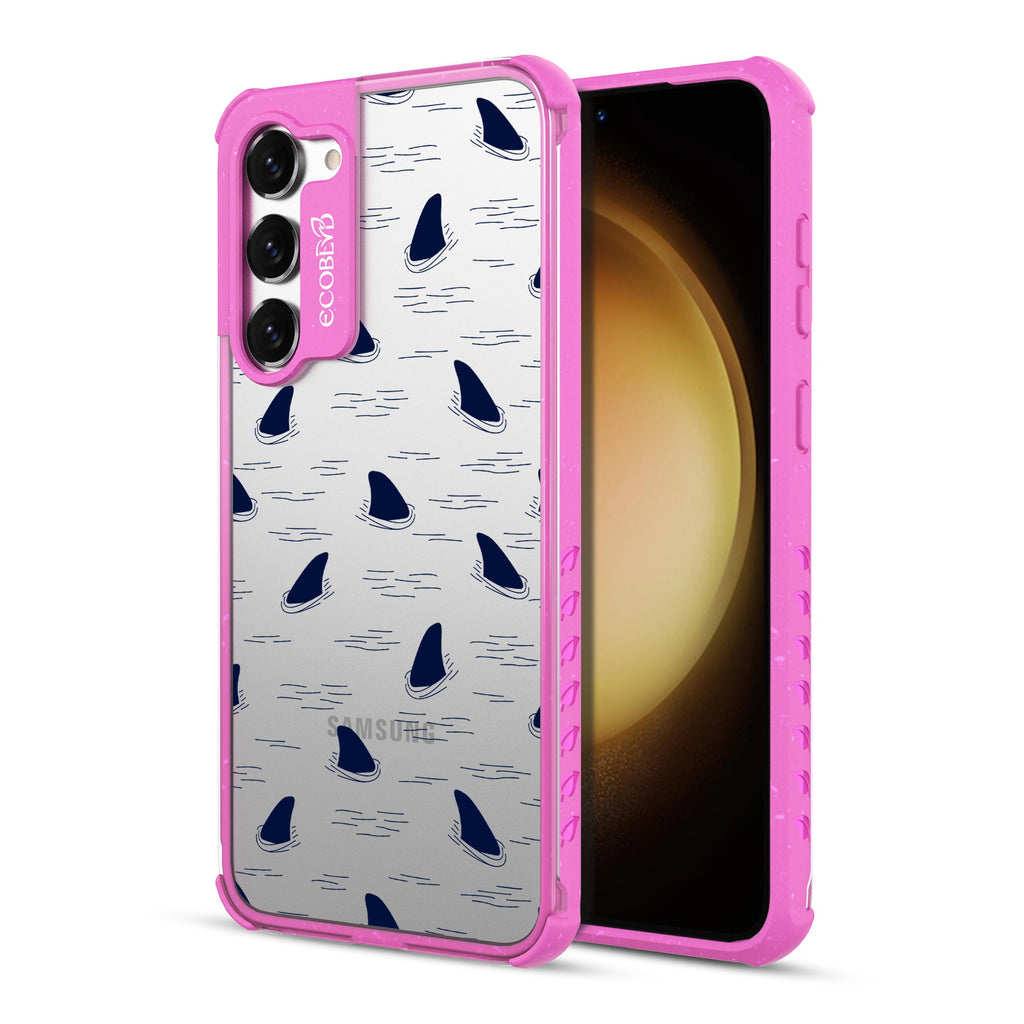 Shark Fin - Back View Of Pink & Clear Eco-Friendly Galaxy S23 Case & A Front View Of The Screen