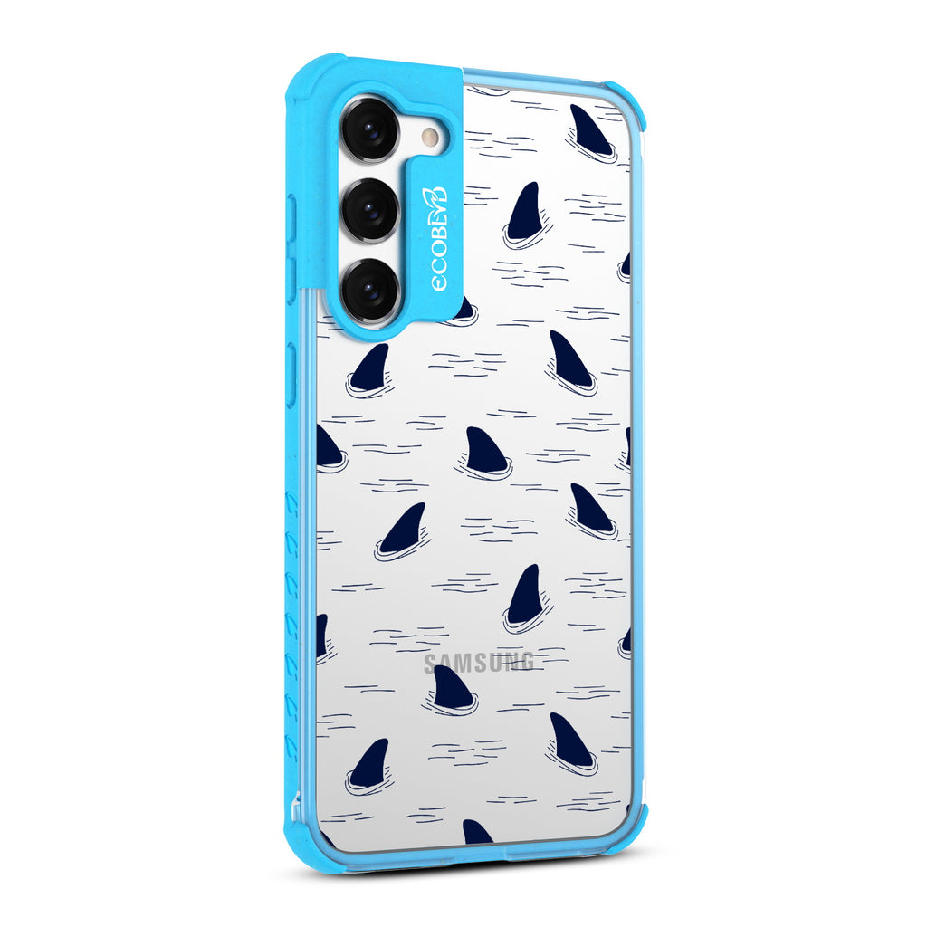 Shark Fin - Left-side View Of Blue & Clear Eco-Friendly Galaxy S23 Case