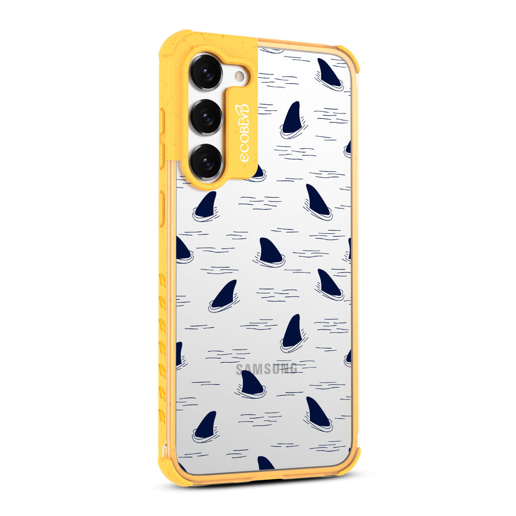 Shark Fin - Left-side View Of Yellow & Clear Eco-Friendly Galaxy S23 Case