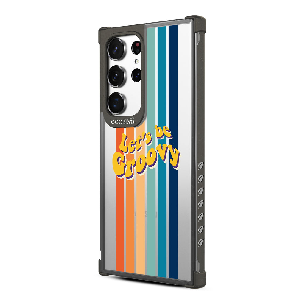 Let?€?s Be Groovy - Right-side View Of Black & Clear Eco-Friendly Galaxy S23 Ultra Case