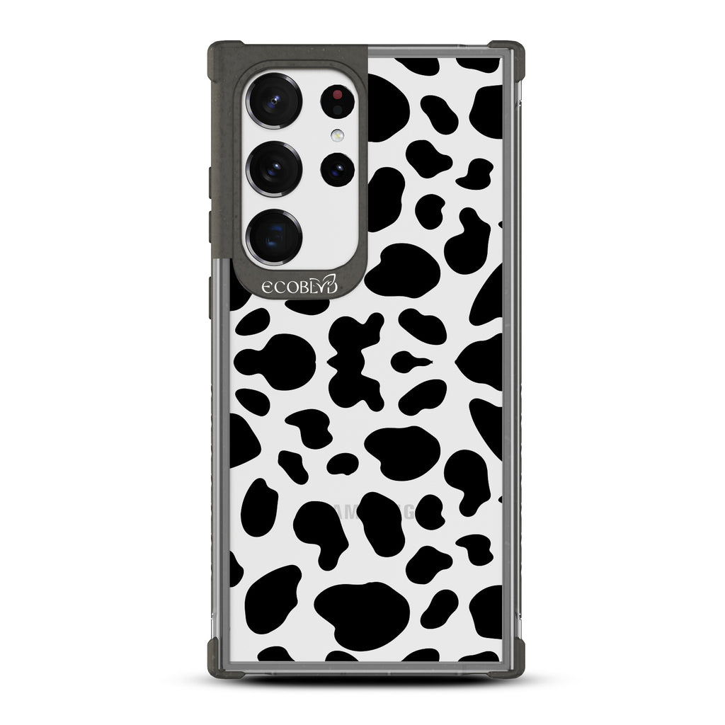 Cow Print - Black Eco-Friendly Galaxy S23 Ultra Case with Cow Print On A Clear Back