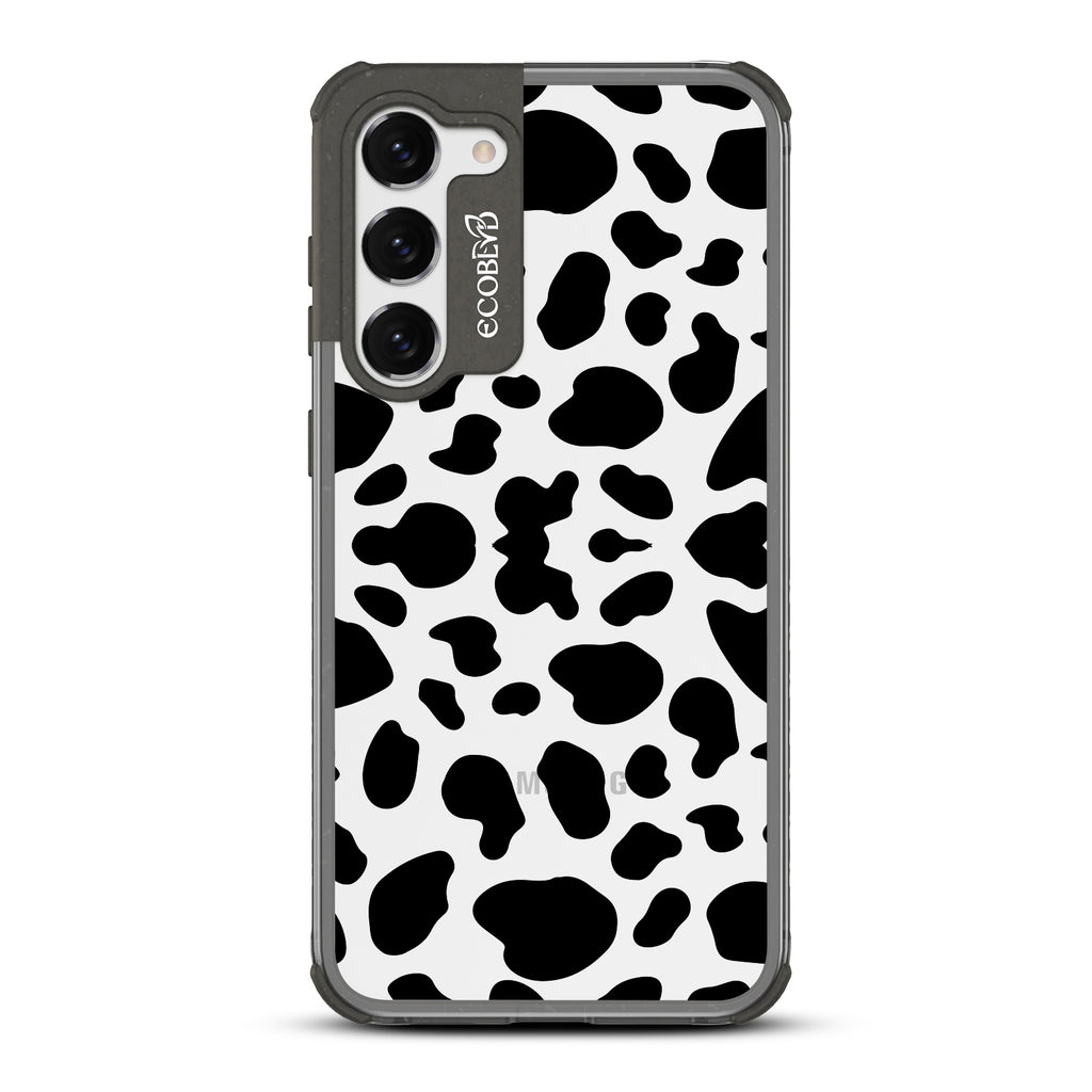 Cow Print - Black Eco-Friendly Galaxy S23 Plus Case with Cow Print On A Clear Back