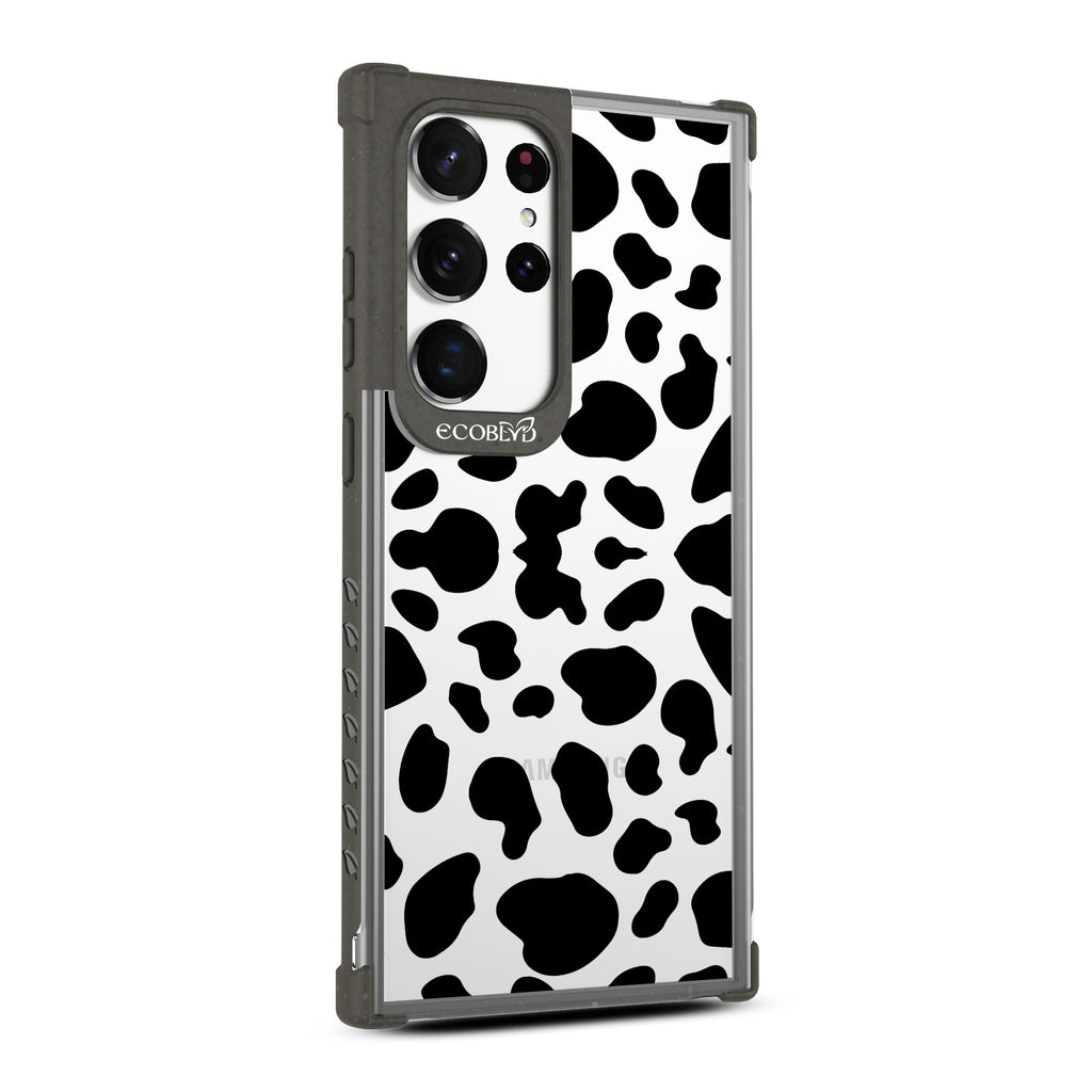 Cow Print - Left-side View Of Black & Clear Eco-Friendly Galaxy S23 Ultra Case