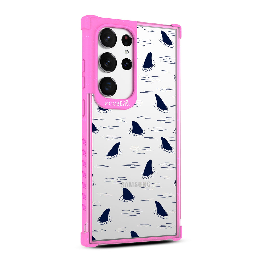 Shark Fin - Left-side View Of Pink & Clear Eco-Friendly Galaxy S23 Ultra Case