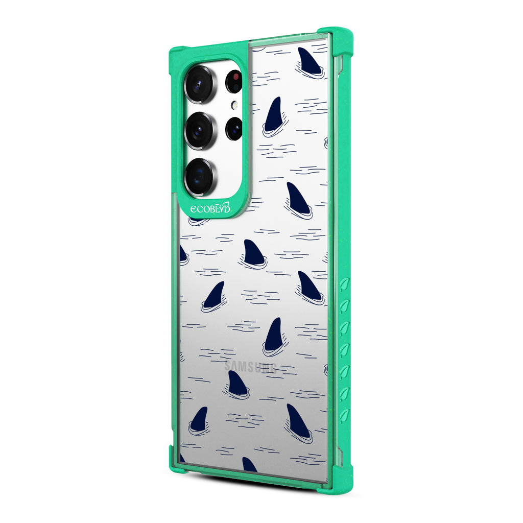 Shark Fin - Right-side View Of Green & Clear Eco-Friendly Galaxy Ultra Case