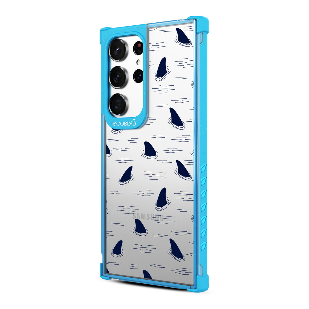 Shark Fin - Right-side View Of Blue & Clear Eco-Friendly Galaxy Ultra Case
