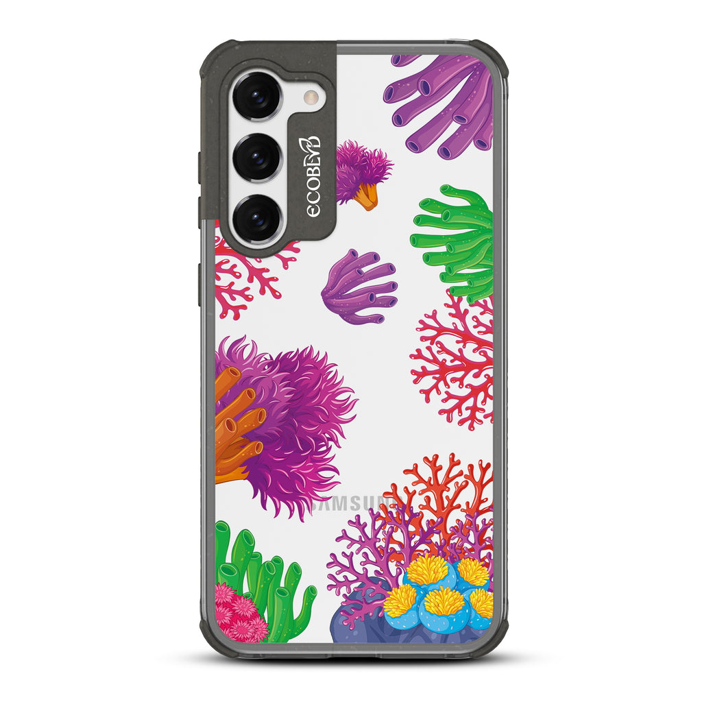 Coral Reef - Black Eco-Friendly Galaxy S23 Case with Pastel Colored Coral Reef On A Clear Back