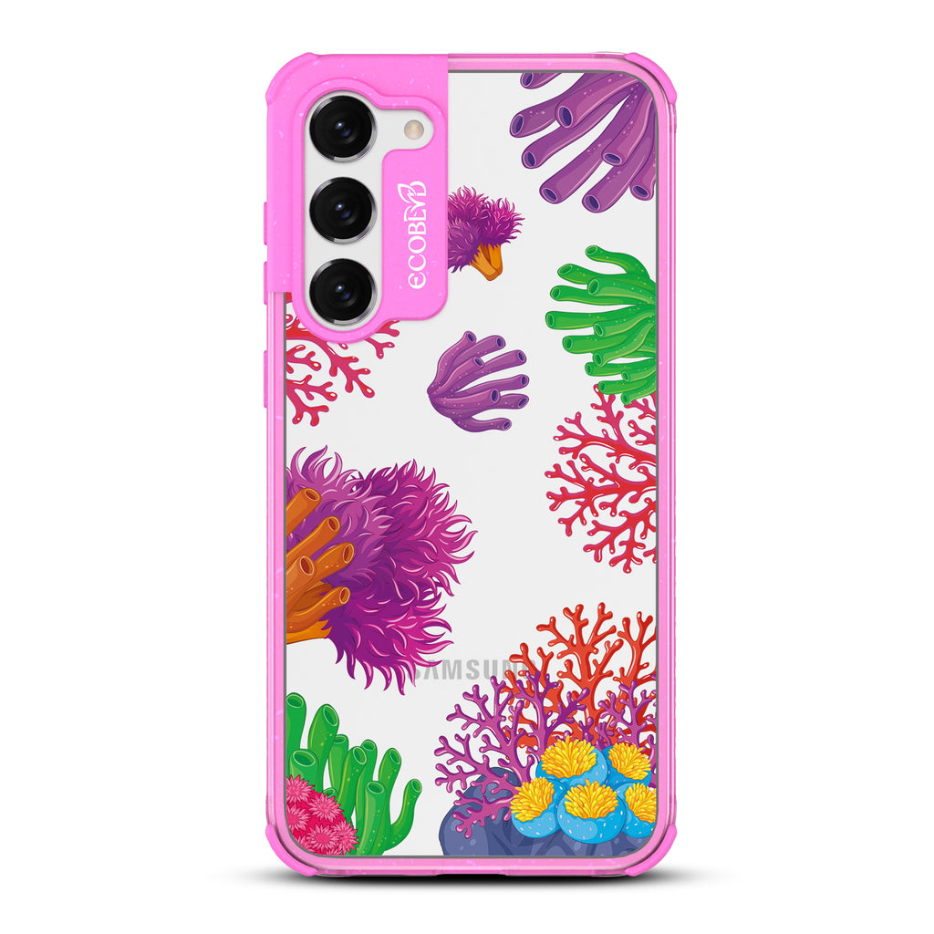Coral Reef - Pink Eco-Friendly Galaxy S23 Case with Pastel Colored Coral Reef On A Clear Back