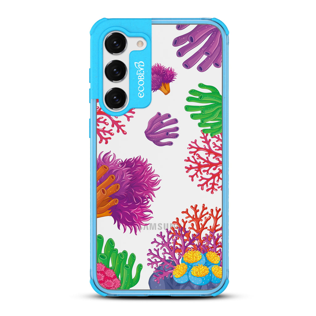 Coral Reef - Blue Eco-Friendly Galaxy S23 Case with Pastel Colored Coral Reef On A Clear Back