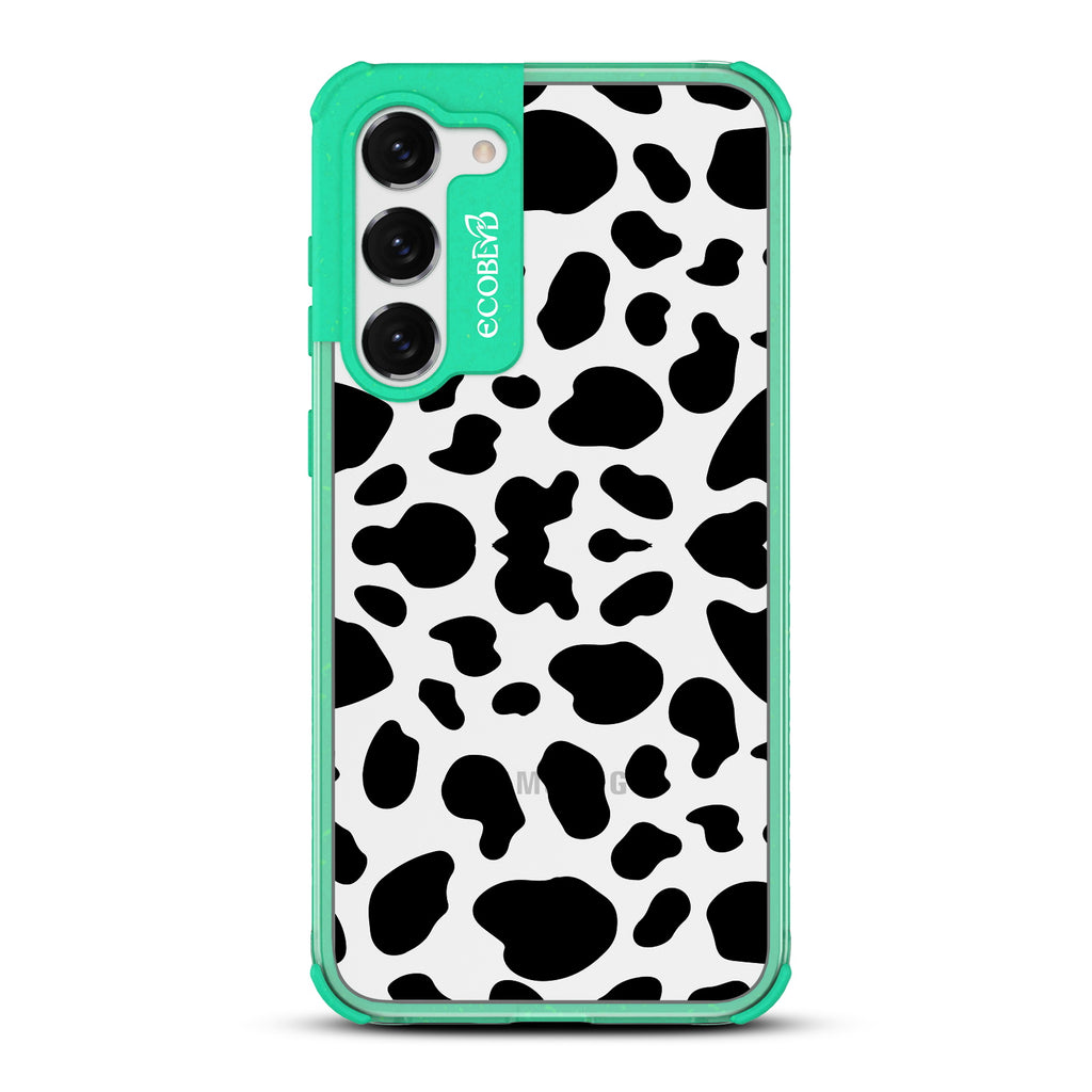Cow Print - Green Eco-Friendly Galaxy S23 Plus Case with Cow Print On A Clear Back