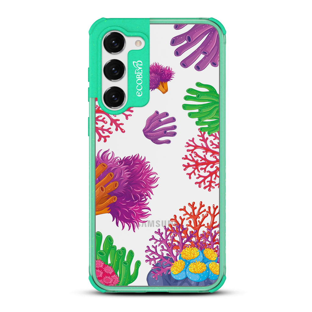 Coral Reef - Green Eco-Friendly Galaxy S23 Case with Pastel Colored Coral Reef On A Clear Back