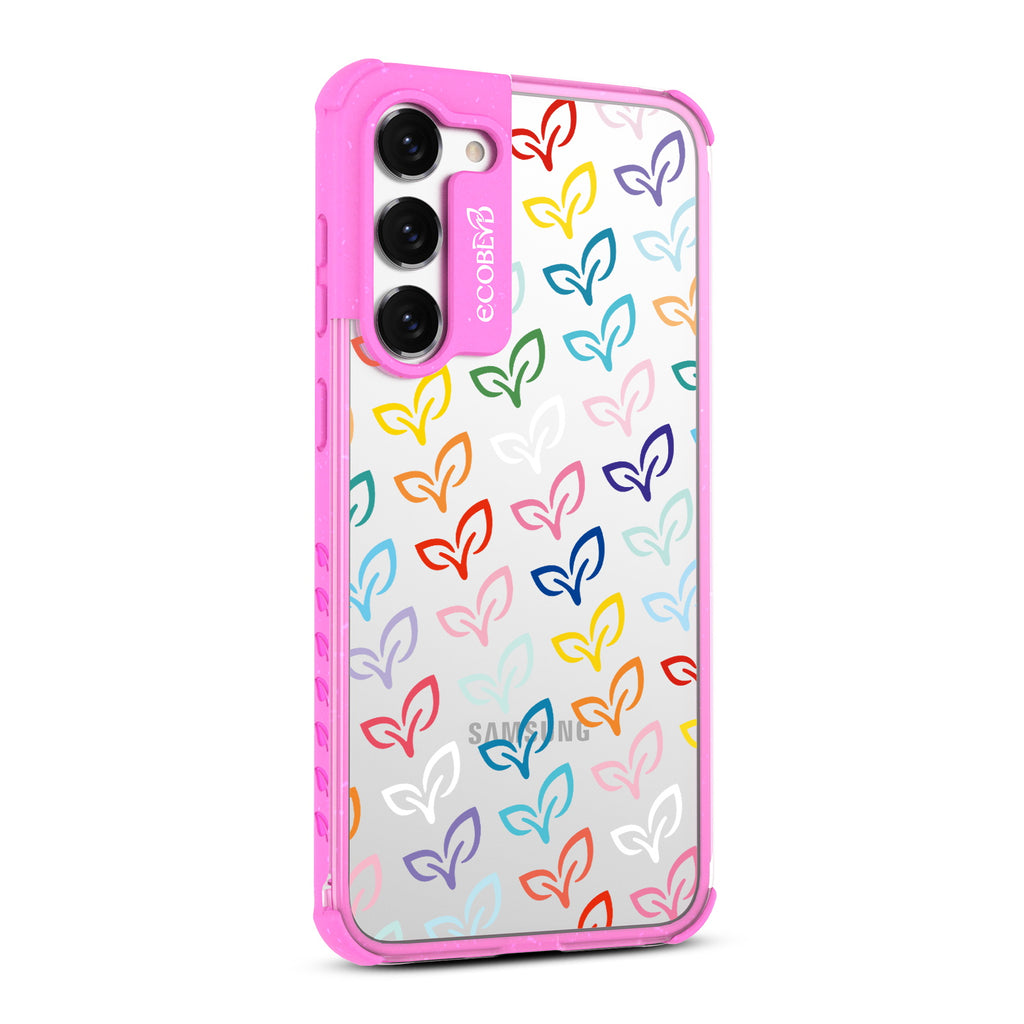 V-Leaf Monogram - Left-side View Of Pink & Clear Eco-Friendly Galaxy S23 Case