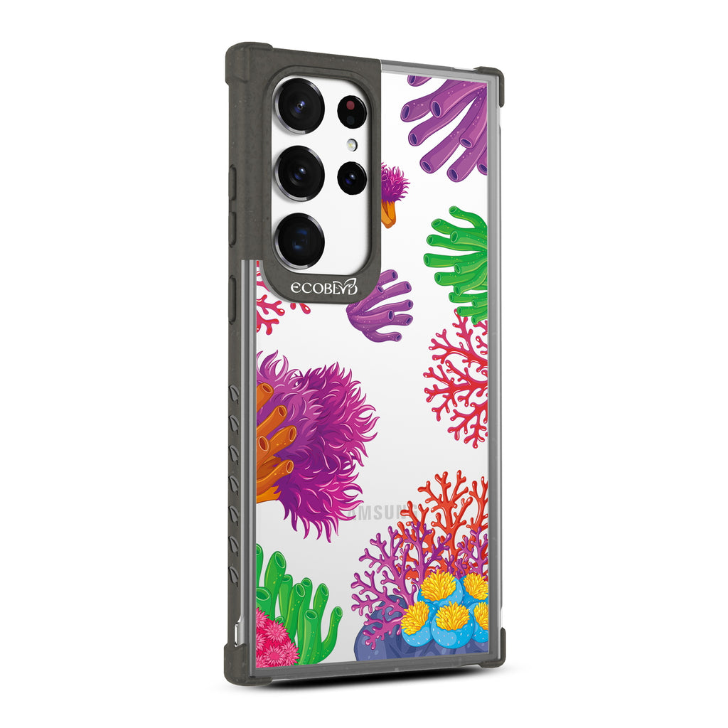 Coral Reef - Left-side View Of Black & Clear Eco-Friendly Galaxy S23 Ultra Case