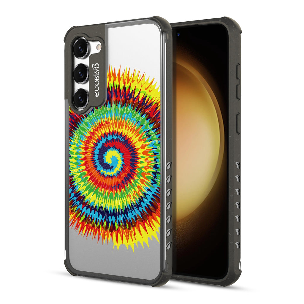 Tie Dye - Back View Of Black & Clear Eco-Friendly Galaxy S23 Plus Case & A Front View Of The Screen