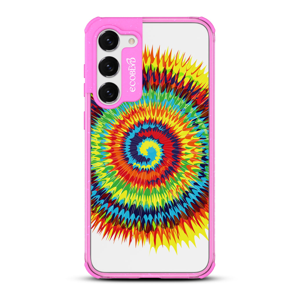 Tie Dye - Pink Eco-Friendly Galaxy S23 Case With A Retro Rainbow Tie Dye Print On A Clear Back