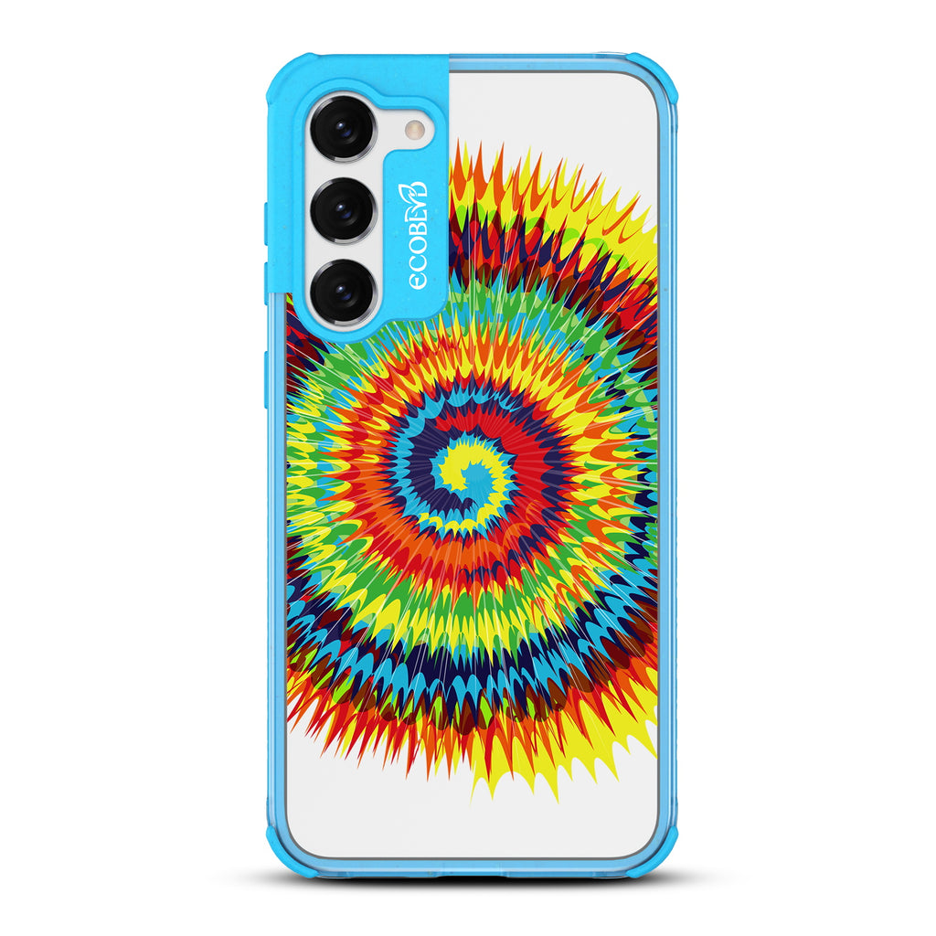 Tie Dye - Blue Eco-Friendly Galaxy S23 Plus Case With A Retro Rainbow Tie Dye Print On A Clear Back