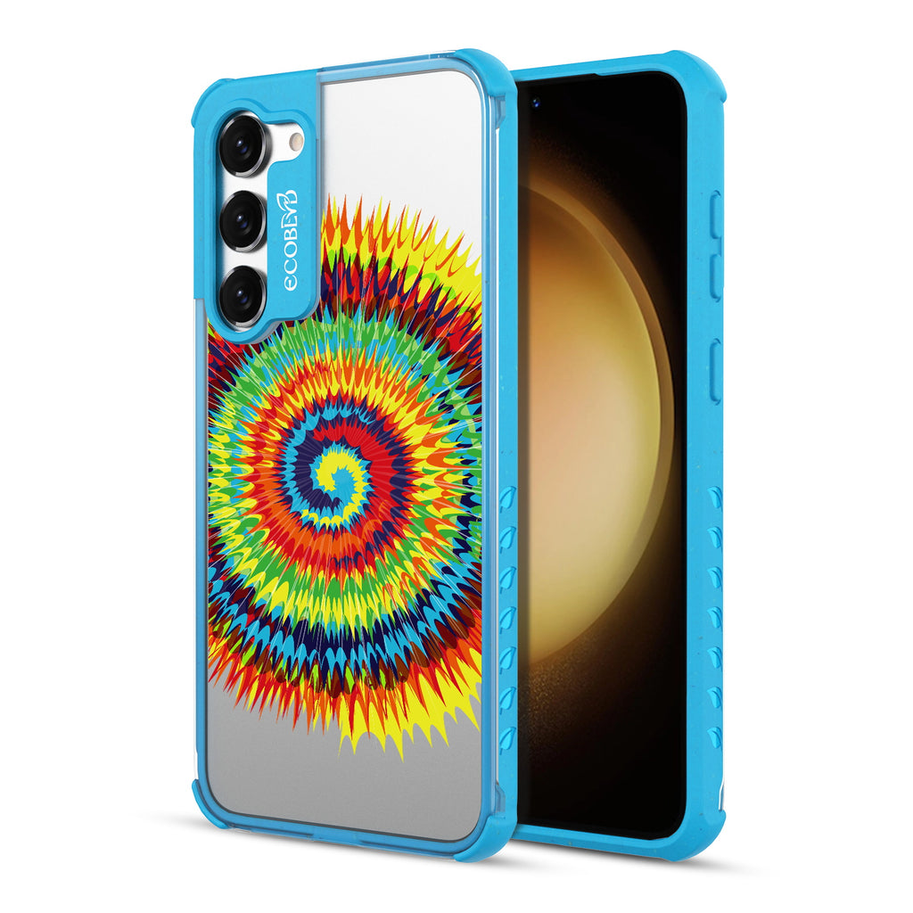 Tie Dye - Back View Of Blue & Clear Eco-Friendly Galaxy S23 Plus Case & A Front View Of The Screen