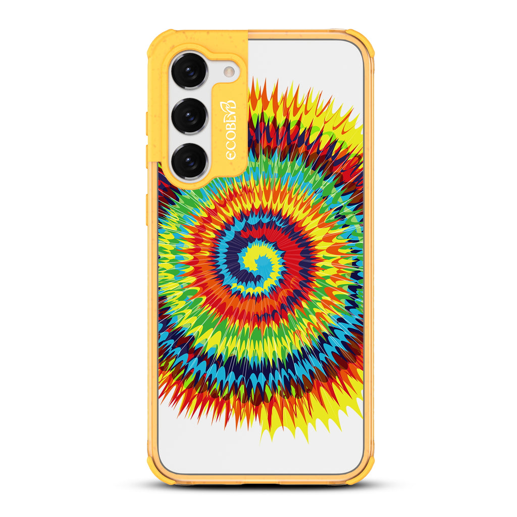 Tie Dye - Yellow Eco-Friendly Galaxy S23 Plus Case With A Retro Rainbow Tie Dye Print On A Clear Back