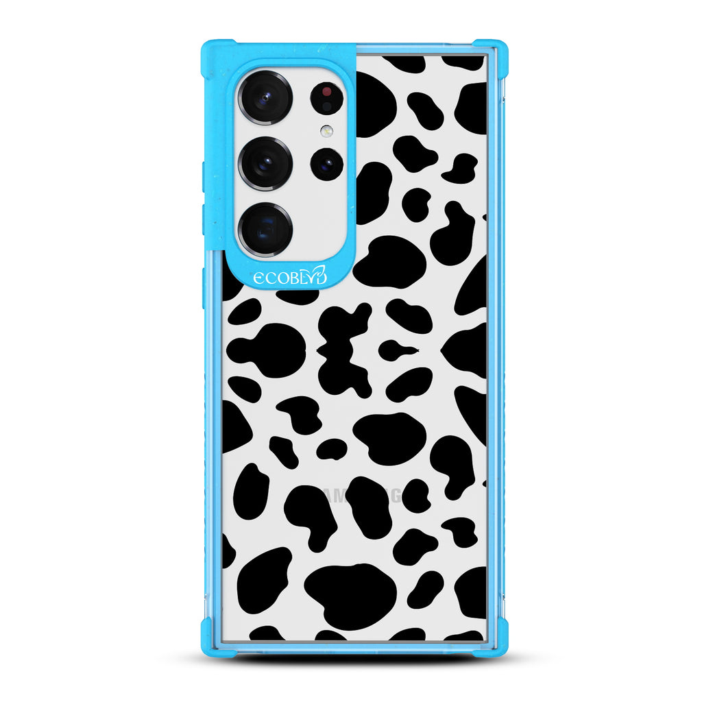 Cow Print - Blue Eco-Friendly Galaxy S23 Ultra Case with Cow Print On A Clear Back