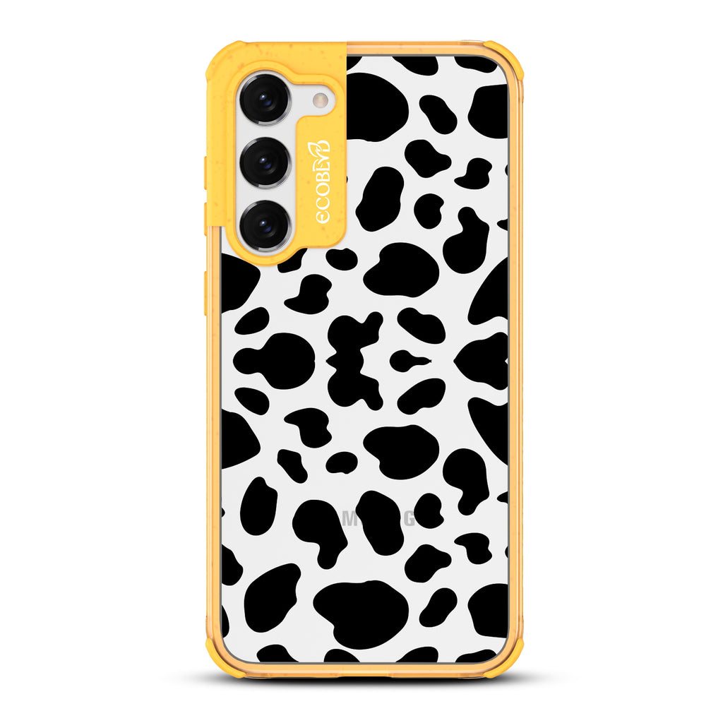 Cow Print - Yellow Eco-Friendly Galaxy S23 Plus Case with Cow Print On A Clear Back