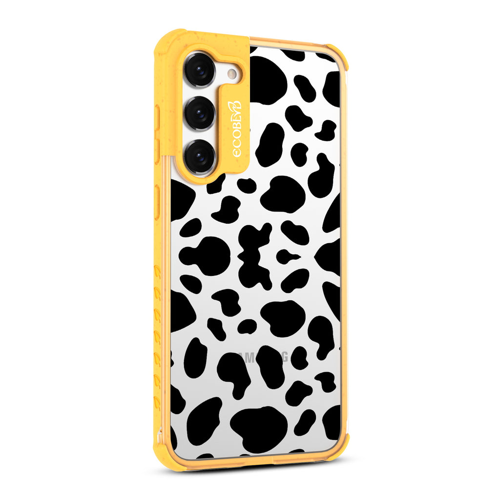 Cow Print - Left-side View Of Yellow & Clear Eco-Friendly Galaxy S23 Case