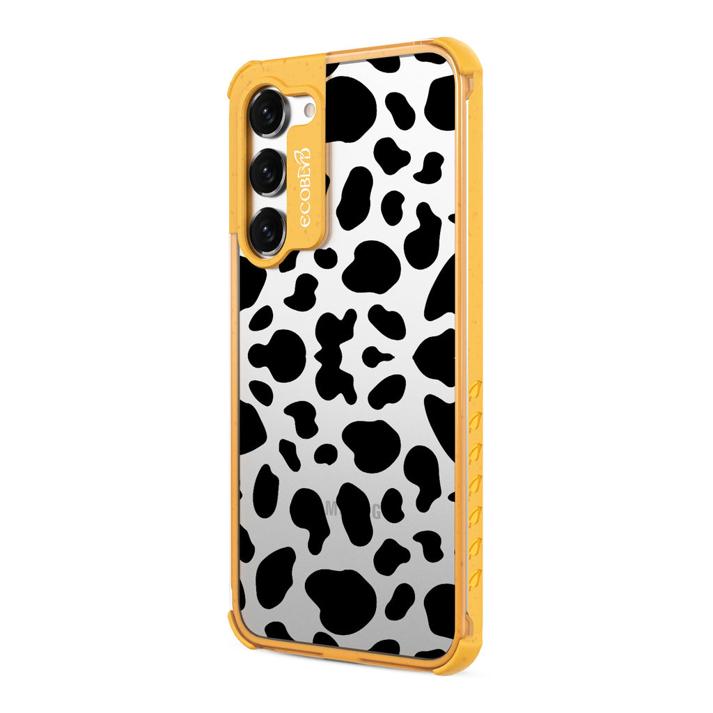Cow Print - Right-side View Of Yellow & Clear Eco-Friendly Galaxy S23 Plus Case