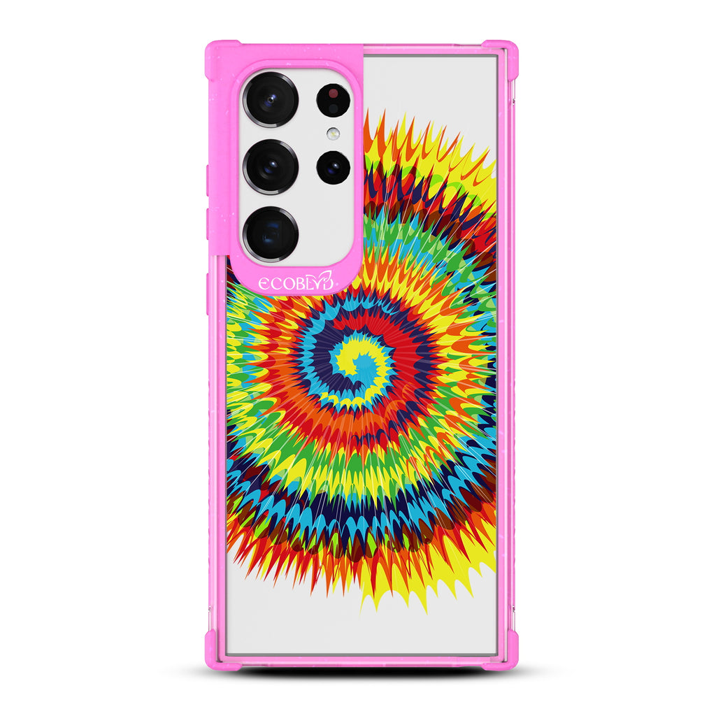 Tie Dye - Pink Eco-Friendly Galaxy S23 Ultra Case With A Retro Rainbow Tie Dye Print On A Clear Back