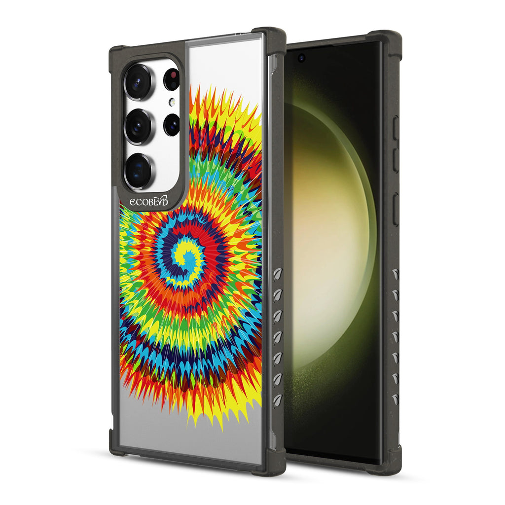 Tie Dye - Back View Of Black & Clear Eco-Friendly Galaxy S23 Ultra Case & A Front View Of The Screen