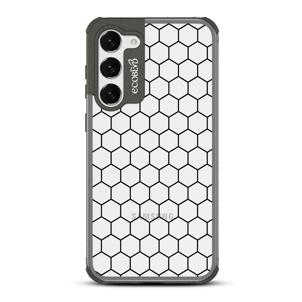 Honeycomb - Black Eco-Friendly Galaxy S23 Case With A Geometric Honeycomb Pattern On A Clear Back
