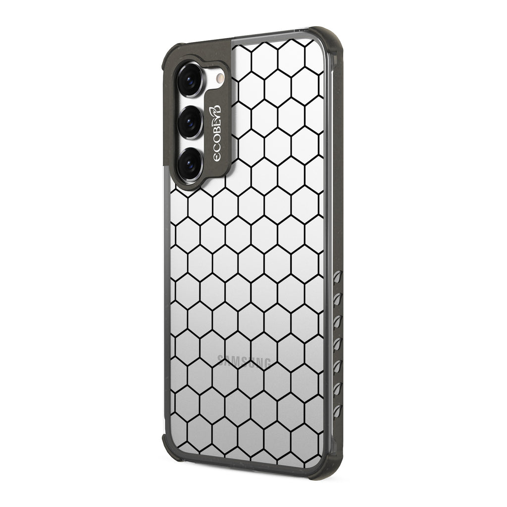Honeycomb - Right-side View Of Black & Clear Eco-Friendly Galaxy S23 Plus Case