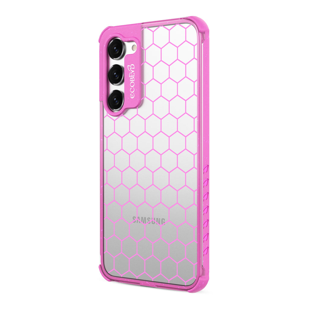 Honeycomb - Right-side View Of Pink & Clear Eco-Friendly Galaxy S23 Plus Case