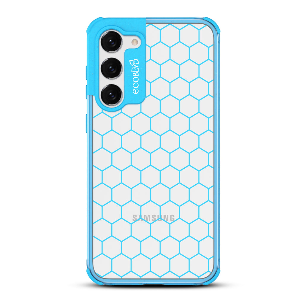 Honeycomb - Blue Eco-Friendly Galaxy S23 Case With A Geometric Honeycomb Pattern On A Clear Back