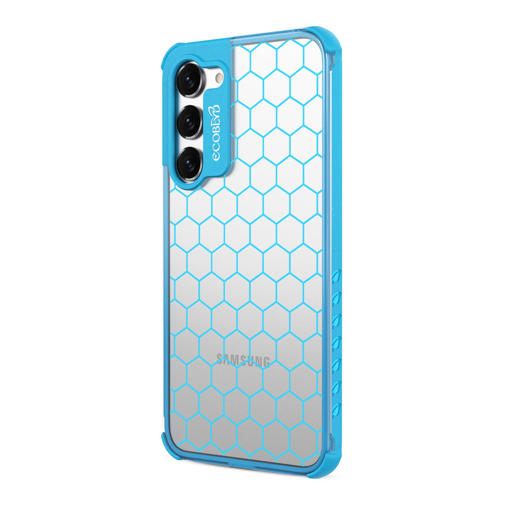 Honeycomb - Right-side View Of Blue & Clear Eco-Friendly Galaxy S23 Case