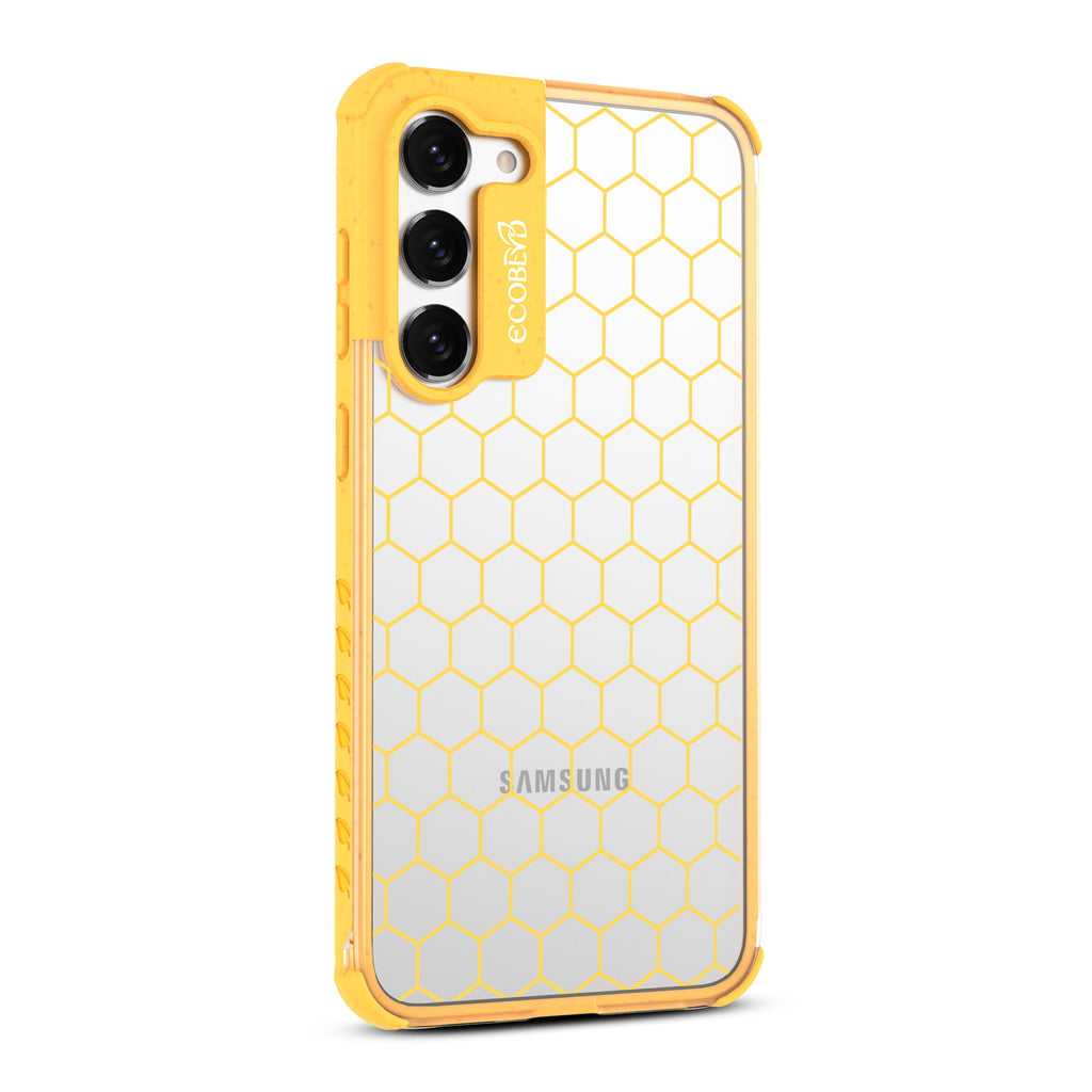 Honeycomb - Left-side View Of Yellow & Clear Eco-Friendly Galaxy S23 Plus Case