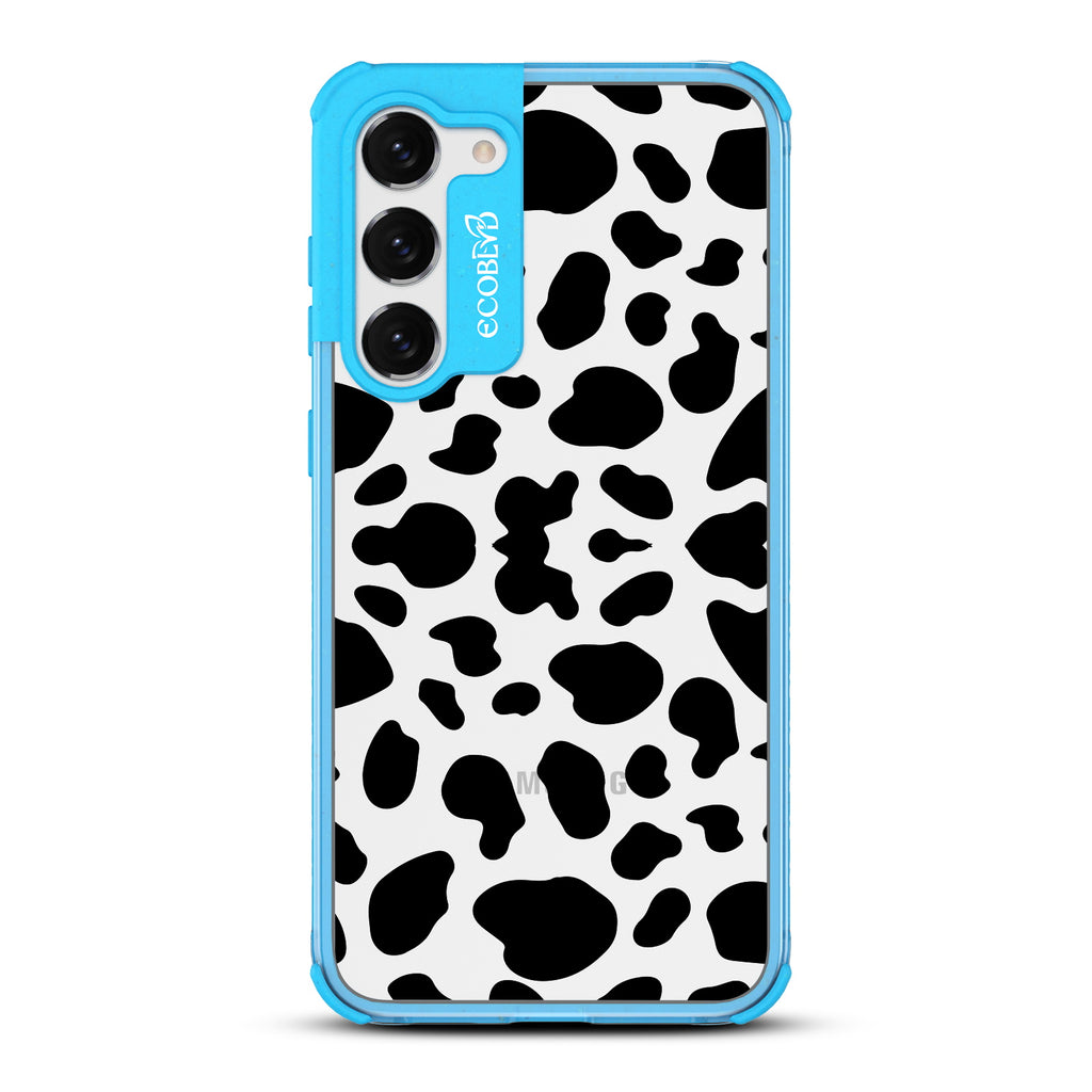  Cow Print - Blue Eco-Friendly Galaxy S23 Case with Cow Print On A Clear Back