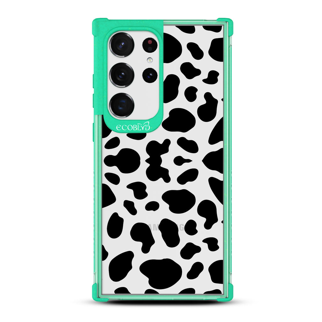Cow Print - Green Eco-Friendly Galaxy S23 Ultra Case with Cow Print On A Clear Back