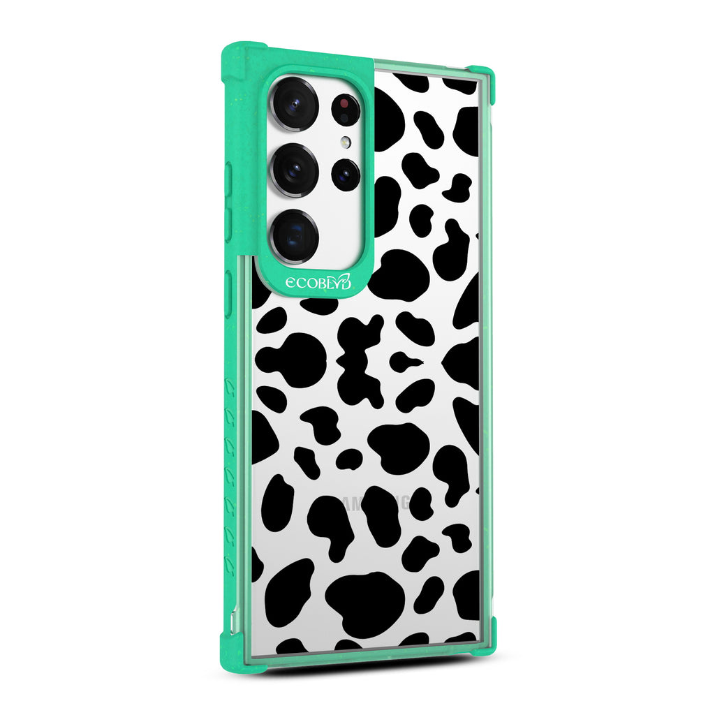 Cow Print - Left-side View Of Green & Clear Eco-Friendly Galaxy S23 Ultra Case