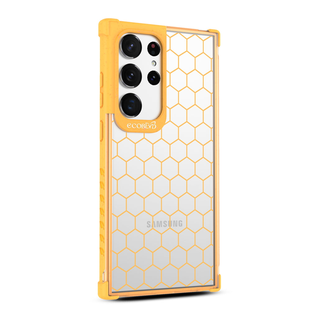 Honeycomb - Left-side View Of Yellow & Clear Eco-Friendly Galaxy S23 Ultra Case