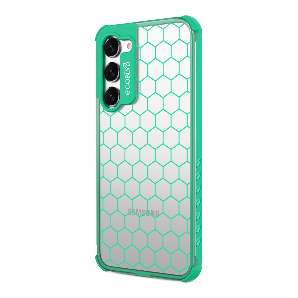 Honeycomb - Right-side View Of Green & Clear Eco-Friendly Galaxy S23 Case