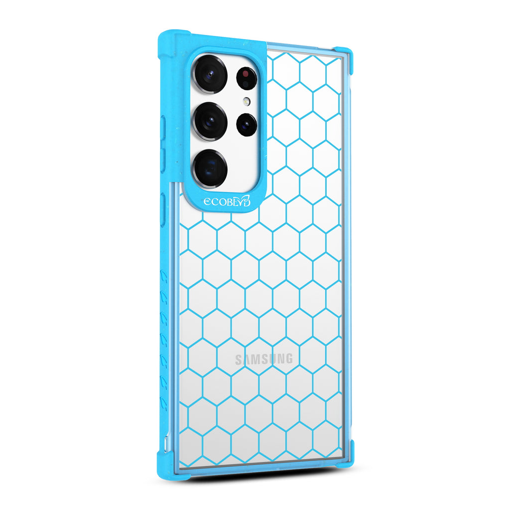 Honeycomb - Left-side View Of Blue & Clear Eco-Friendly Galaxy S23 Ultra Case